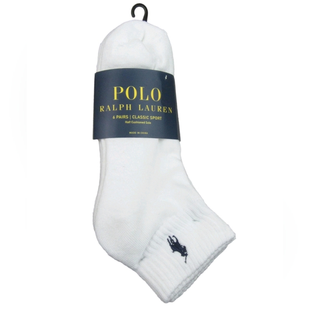 Polo Ralph Lauren Classic Sport Low Cut Socks Men's Size 6-13 White (6-Pack)